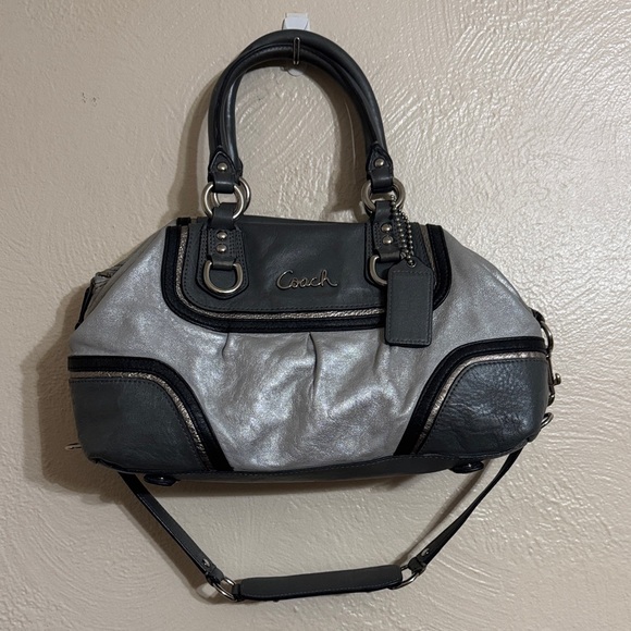 Coach Metallic Silver and Black Satchel - Picture 1 of 17